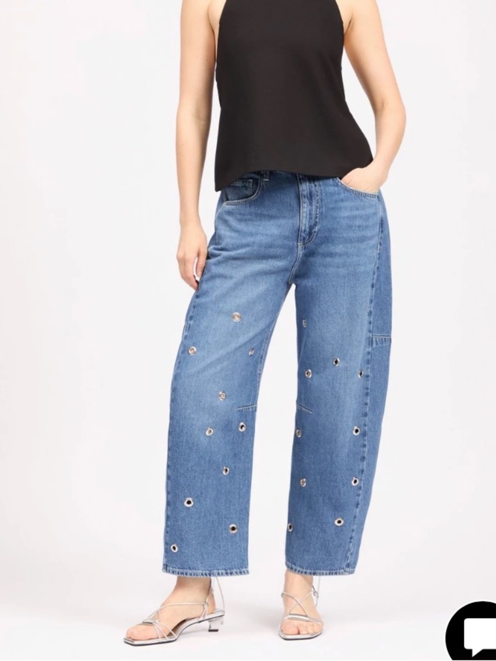 Rag & Bone Charlie Barrel Jeans Denim Grommet Accent Jeans - Mid Blue - Picture 3 of 3